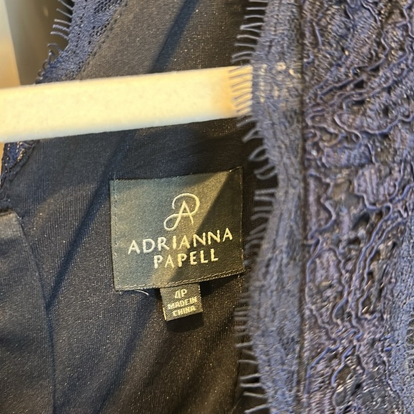 Adrianna Papell navy lace v back exposed zipper closure lined dress size 4P - Picture 2 of 3